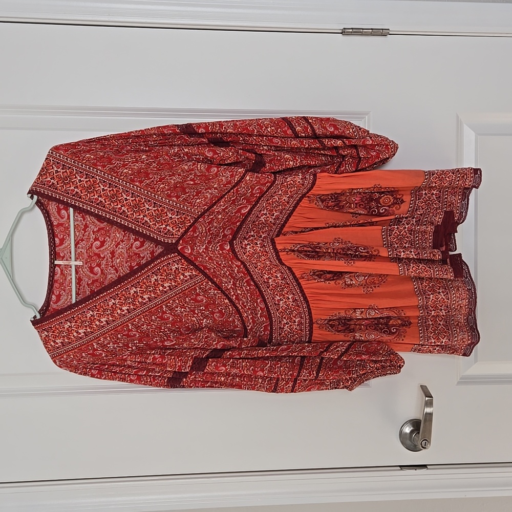 Free People Red and Orange Boho Tunic
